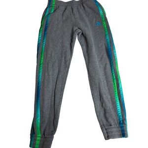 Kids Adidas Gray Joggers Sweatpants Track Pants Blue Green Stripes Size L 14/16